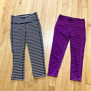 SET of 2 Athleta Chaturanga Legging Crop Capri tight striped XXS XS purple low